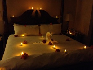 Candles on the bed!