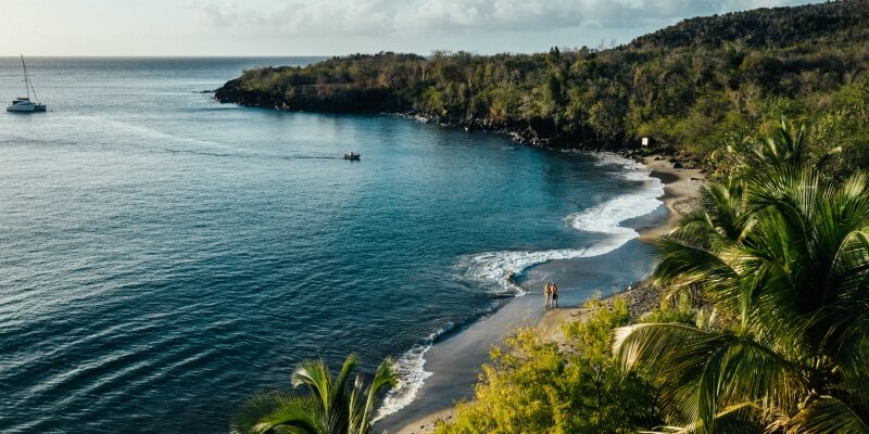 The beautiful black sand coastline of St Lucia