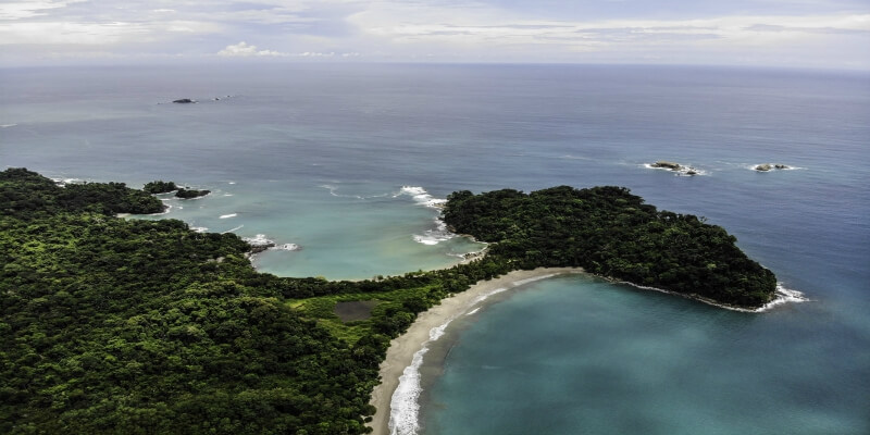 An aerial view of Manual Antonia National Park in Costa Rica