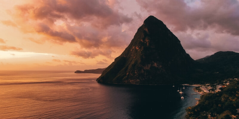 The pitons in St Lucia at sunset