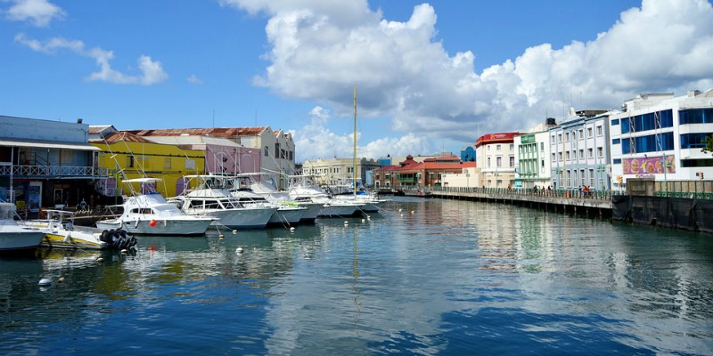 Boats lining the marina in Bridgetown, Barbados