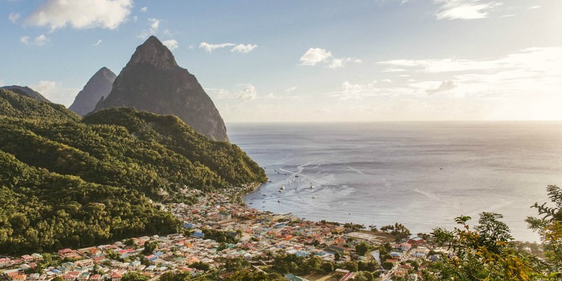 Aerial view of the coast in St Lucia