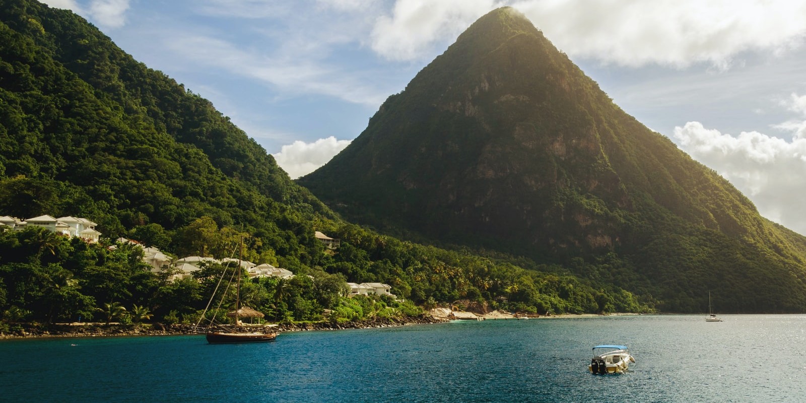 A glorious view of the Pitons from the Caribbean Sea