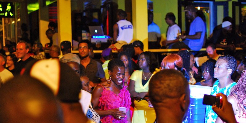 People celebrating Jump Up on a Friday night in St Lucia