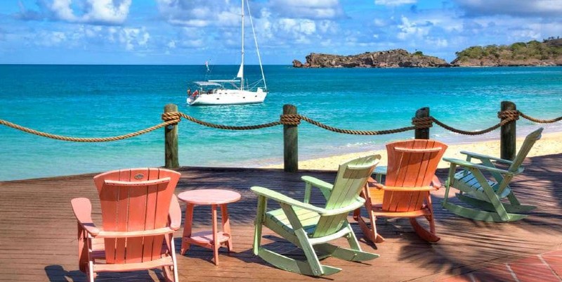 Views from the wooden decking area of the Galley Bay Resort