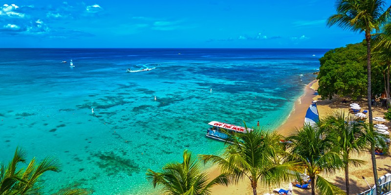 The view of the Caribbean Sea from the perspective of a Sea View Room at Waves Hotel & Spa, Barbados