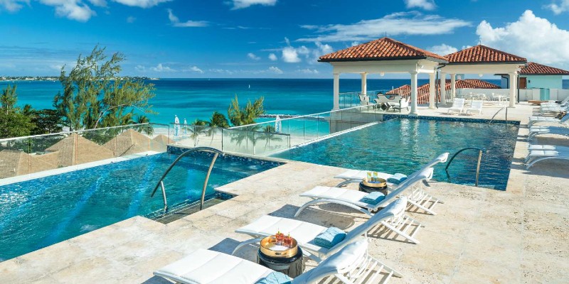 the infinity pool area at Sandals Royal Barbados