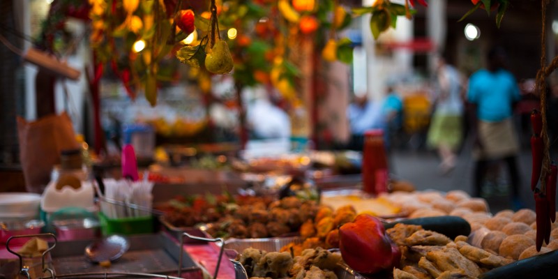 A table laid out with lots of buffet food 