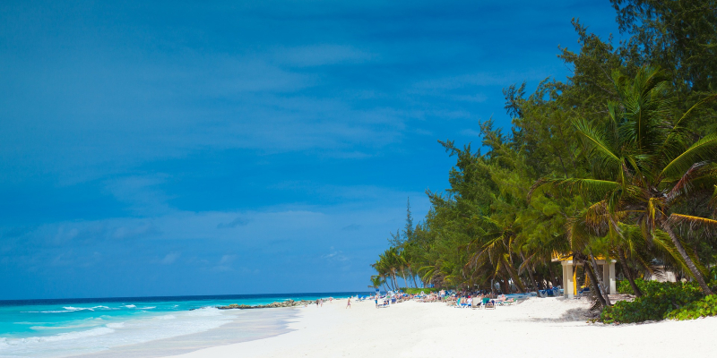 The blue skies at a Barbados beach