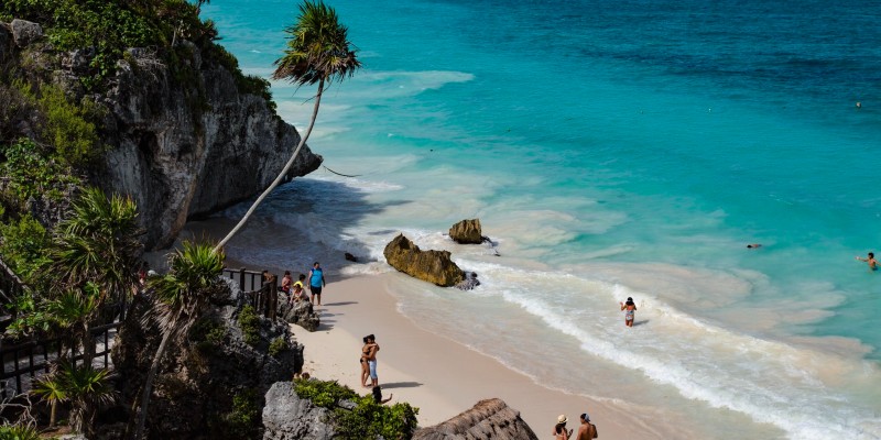 People relax on the Caribbean beaches of Riviera Maya, Mexico