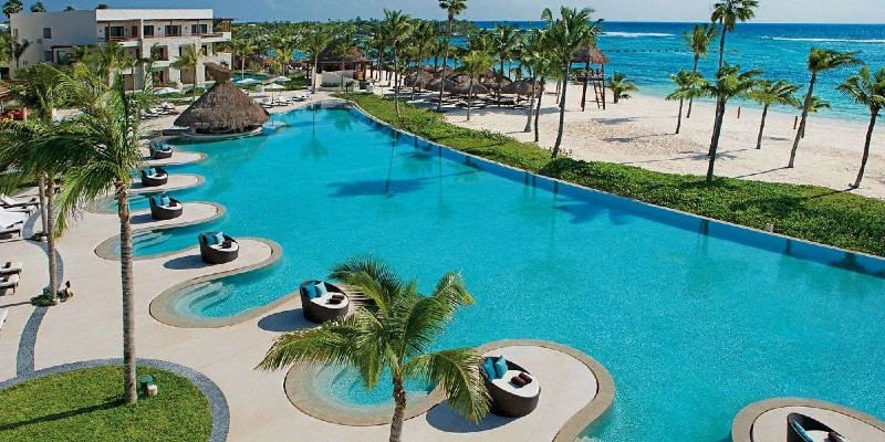 Aerial shot of the pool area at Secrets Akumal 