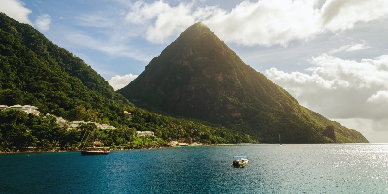 View of the Pitons in St Lucia