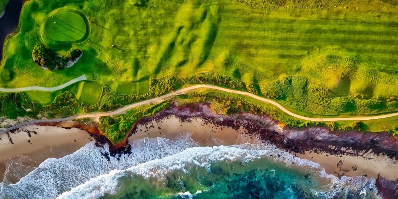 Aerial shot of a golf course in the Caribbean