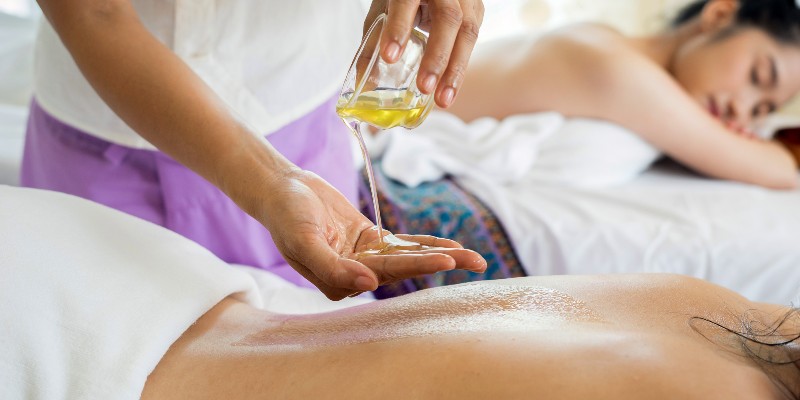 A couple enjoying a spa treatment 