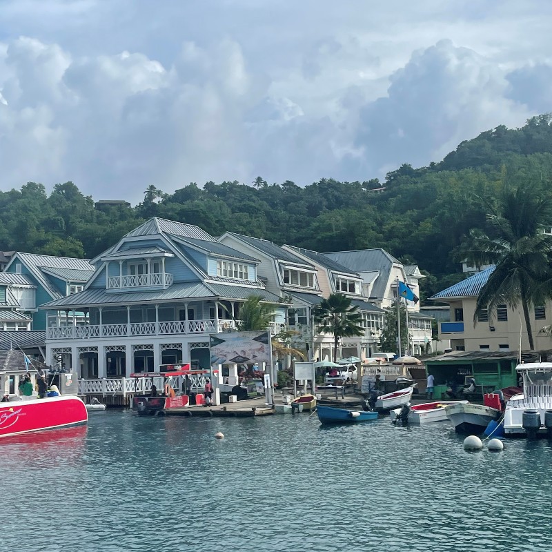 Colonial waterfront building in St Lucia