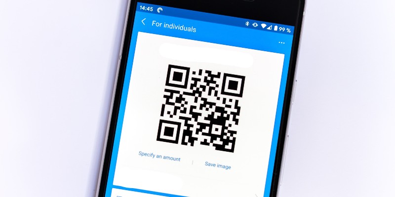 Image of a QR code on a phone