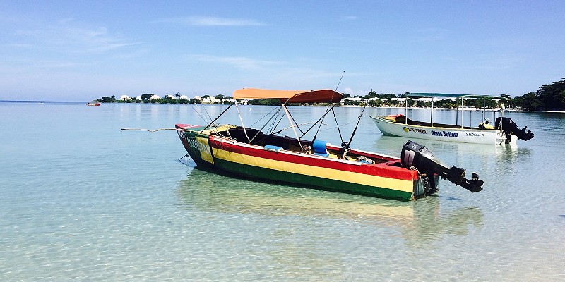 Boat in the shallow water of Caribbean