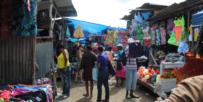 People shopping at a market in Jamaica