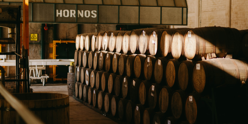 Tequila being ages in oak barrels