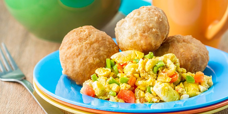 Ackee and saltfish with dumplings