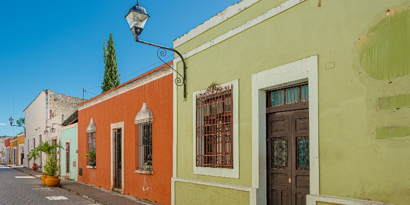 Colourful architecture in Valladolid Mexico