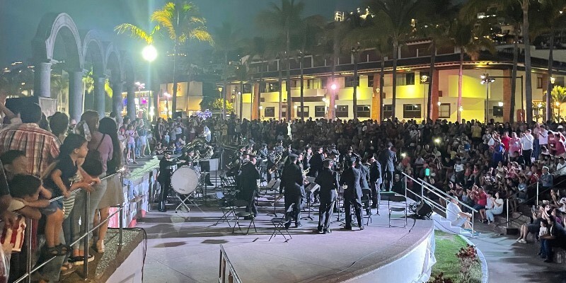 People watching a show at the Malecon bandstand in Puerto Vallarta