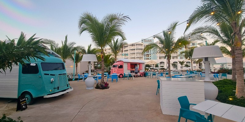 Converted campervans serving tacos and coffee at Sandals Royal Bahamian