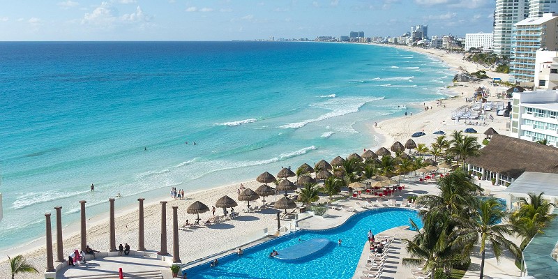 View of resorts in the Hotel Zone, Cancun