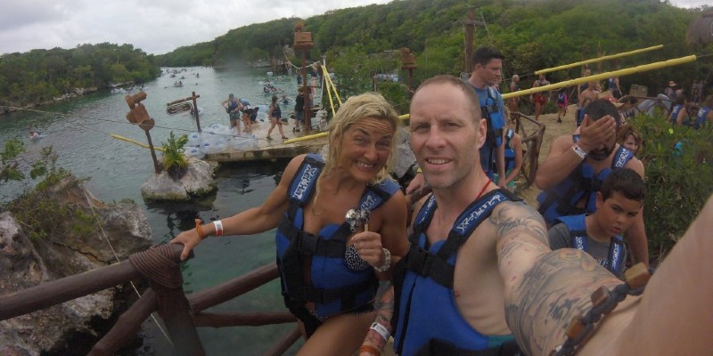 Couple in buoyancy aides at Xel-Ha