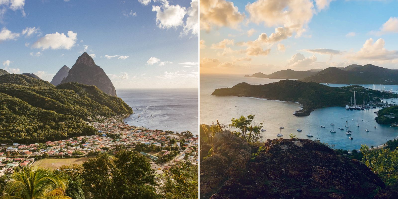 A thumbnail for the travel blog: Antigua vs St Lucia: Where Should You Go & Why?